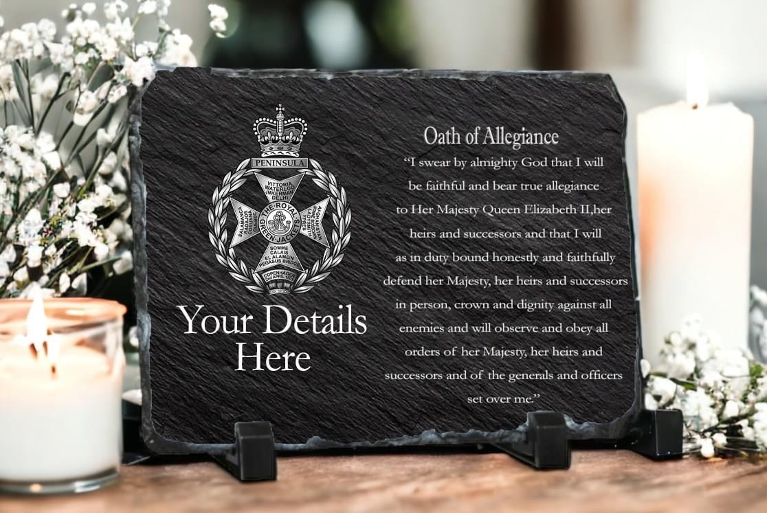 Royal Green Jacket personalised Oath of Allegiance slate