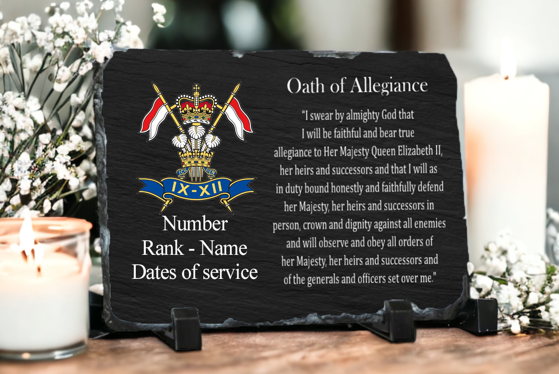 9th 12th Lancers Oath of Allegiance slate